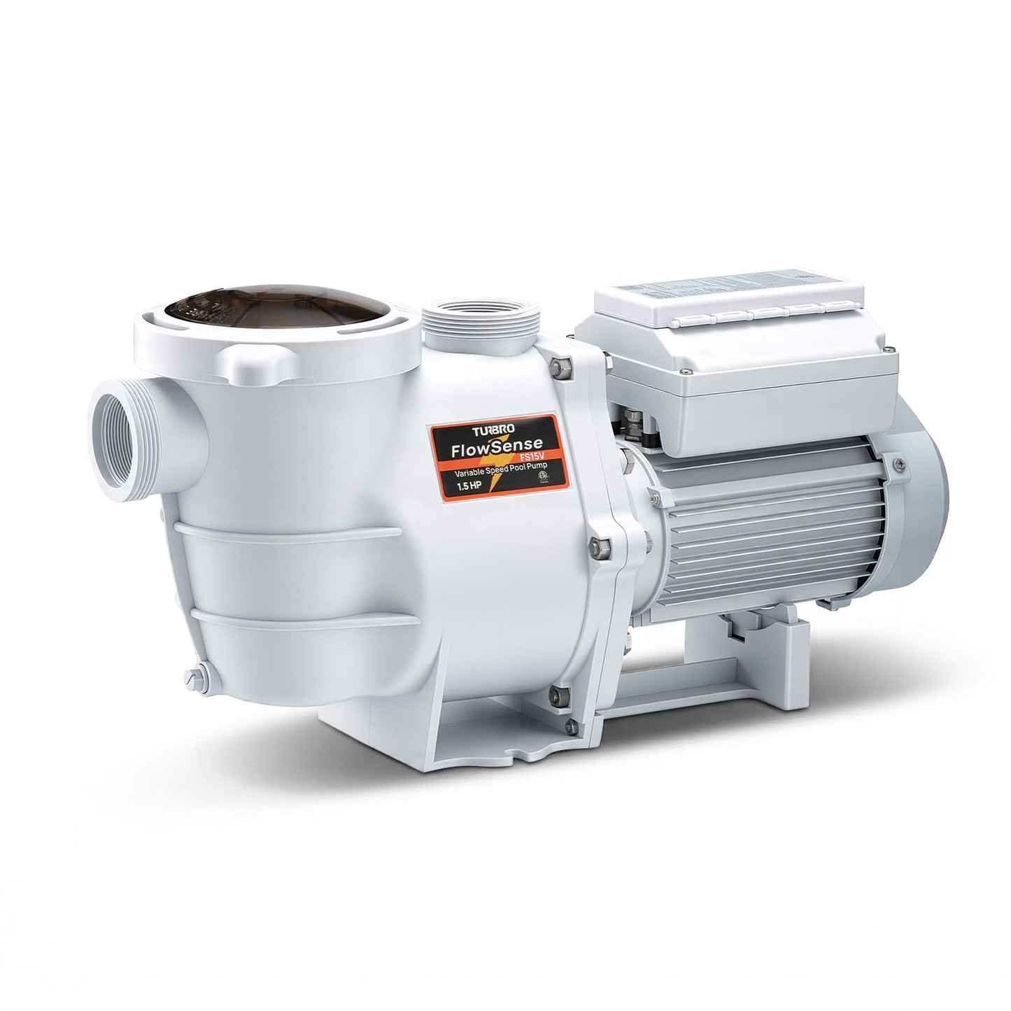 White industrial pump with 'FlowSense' branding on a white background