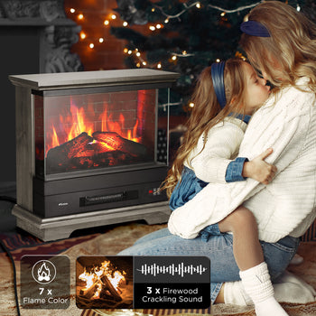 TURBRO Firelake 27 in. WiFi Electric Fireplace Heater with Sound Crackling - Freestanding Fireplace with Mantel - 7 Adjustable Flame Effects, Overheating Protection, CSA Certified - 1400W, Gray Wash ,view 2