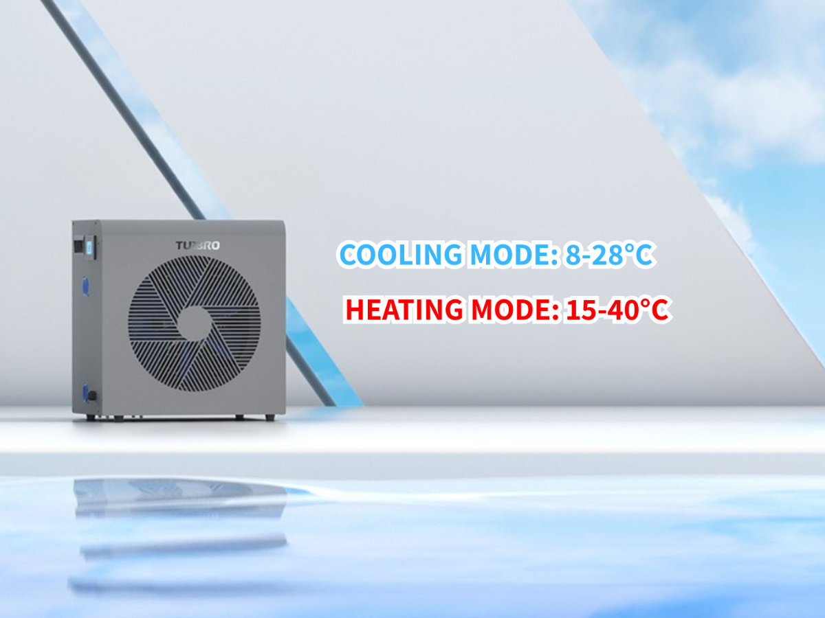 Air conditioning unit with cooling and heating mode text on a modern background