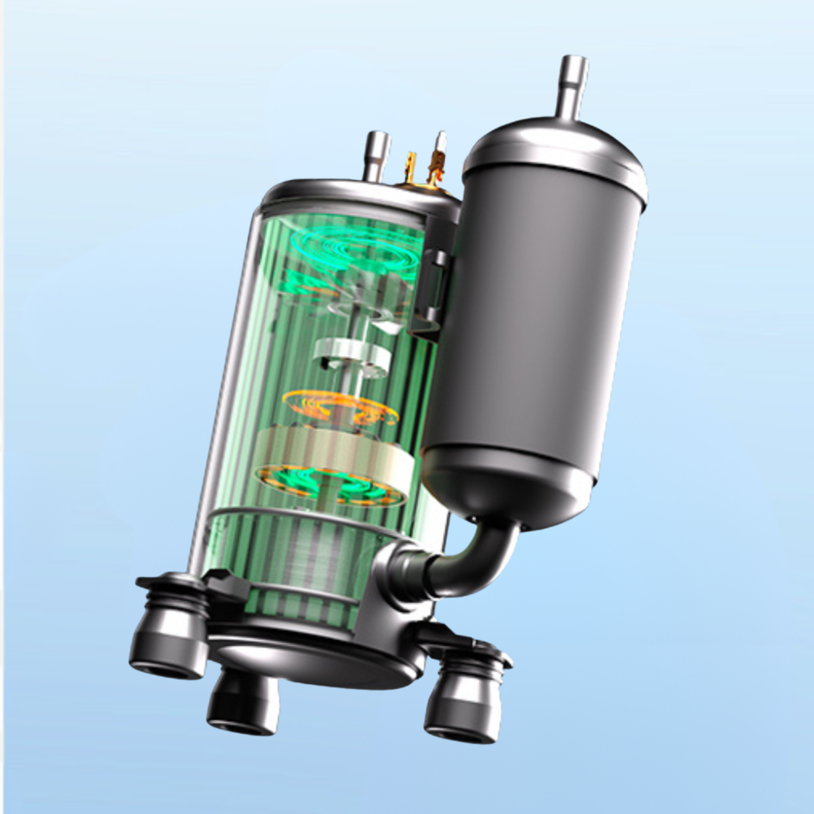 Vacuum tube with green interior on a light blue background