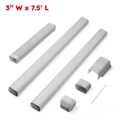 Set of gray plastic components with dimensions 3" W x 7.5' L on a white background