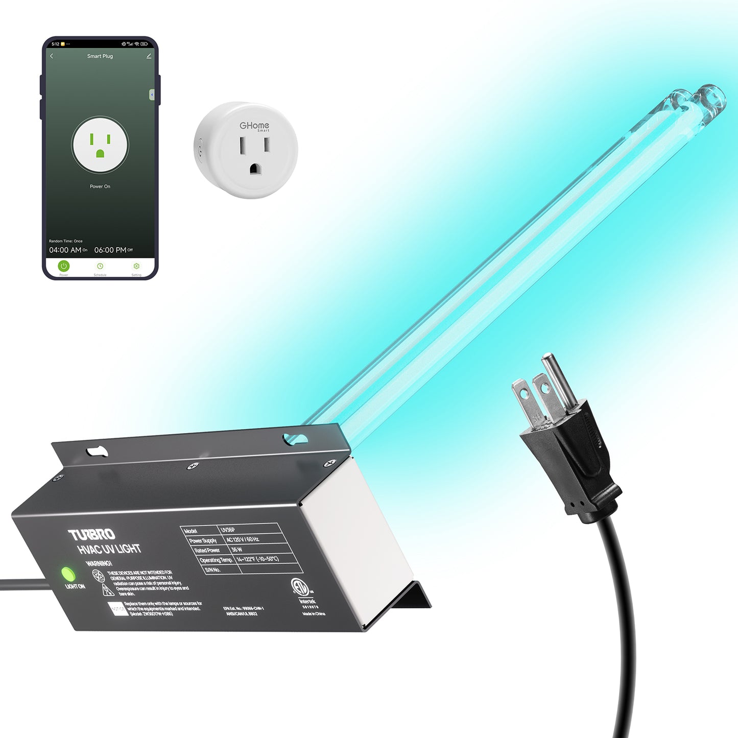 UV36P 36W UV-Licht-Set zur Reinigung von Lüftungskanälen, Direktanschluss (120V) 