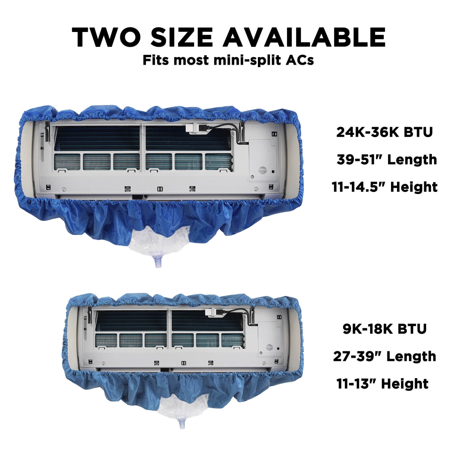 TURBRO Mini Split Air Conditioner Cleaning Kit, 39-51 in Long Waterproof Washing Cover with Brushes and A 9 ft Drain Hose, Fits Wall-Mounted 24,000 to 36,000 BTU Indoor Units, Dark blue
