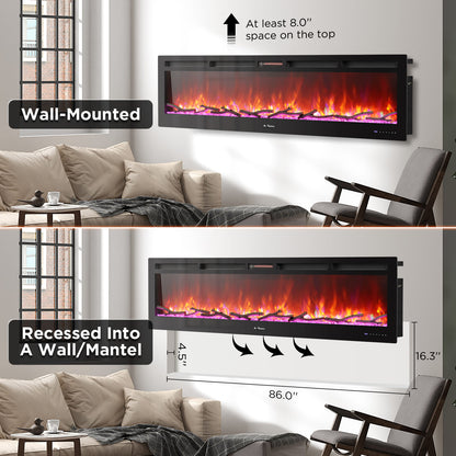 [Discontinued] In Flames INF88W-3D WiFi Smart Wall Mounted Electric Fireplace - Tempered Glass