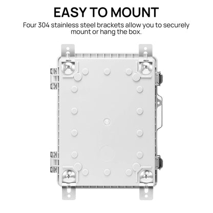 EASY TO MOUNT
Four 304 stainless steel brackets allow you to securely mount the box.

