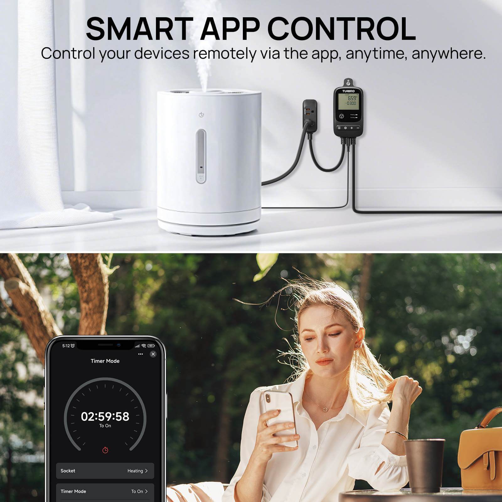 SMART APP CONTROL
Control your devices remotely via the app, anytime, anywhere.
