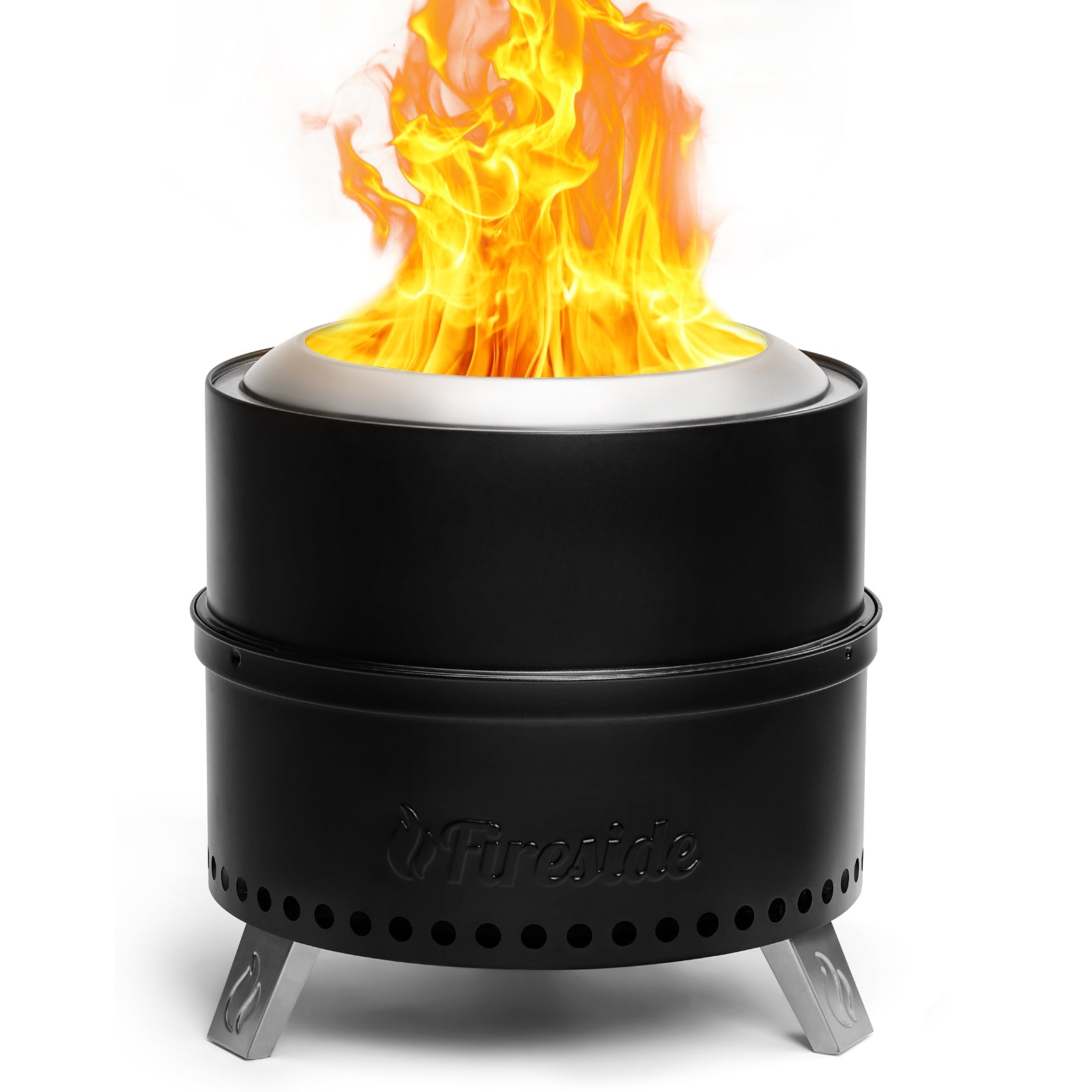 TURBRO Fireside 19 Inch Smokeless Fire Pit for Outdoor Wood Burning, Portable Stainless Steel Camping Stove with Stand, Removable Ash Pan, Waterproof Storage Bag, Nested Design, Pluto R19-PG, Black