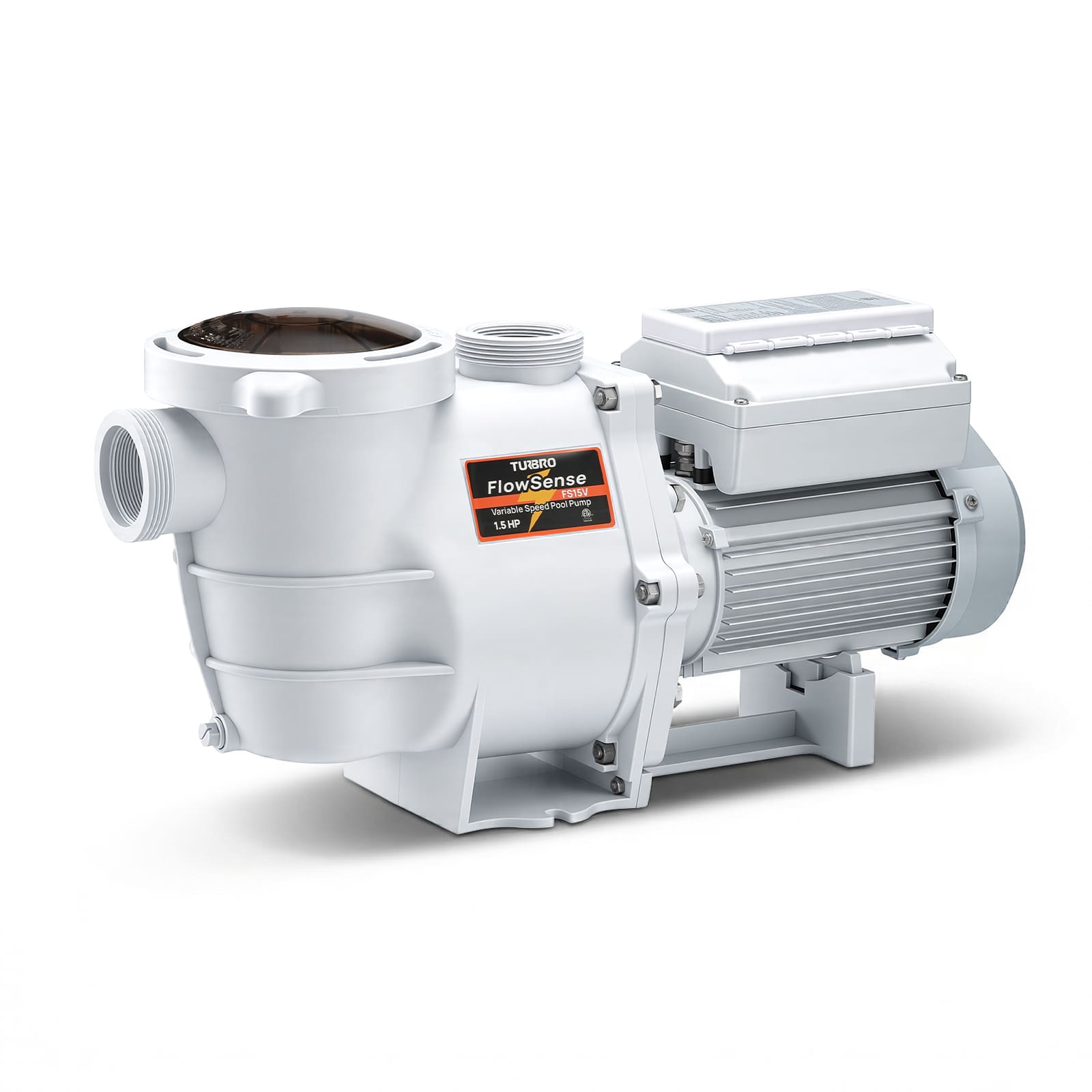 White industrial pump with 'FlowSense' branding on a white background