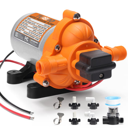Orange and black pump with accessories on a white background