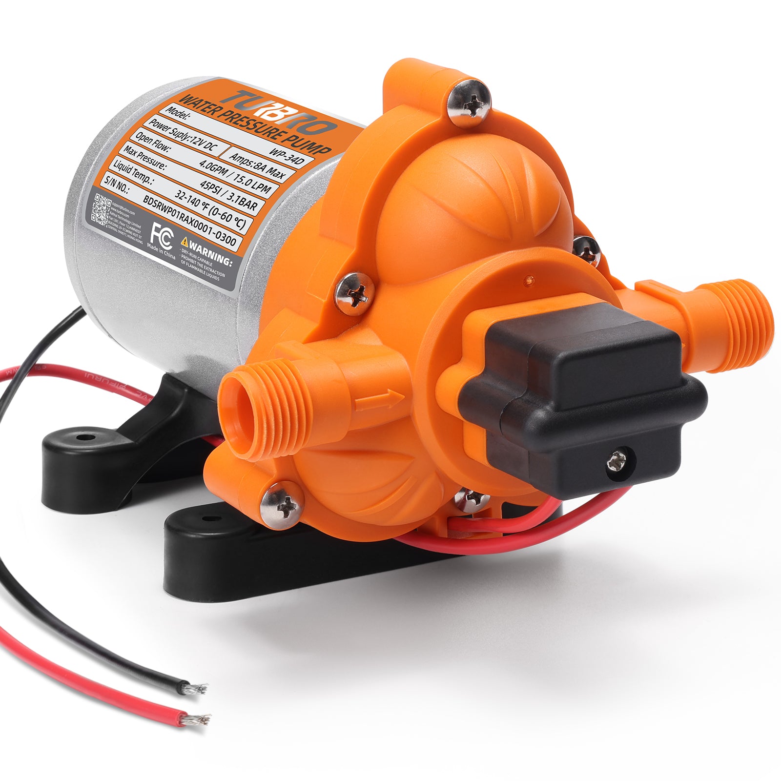 Orange and black pump with wiring on a white background