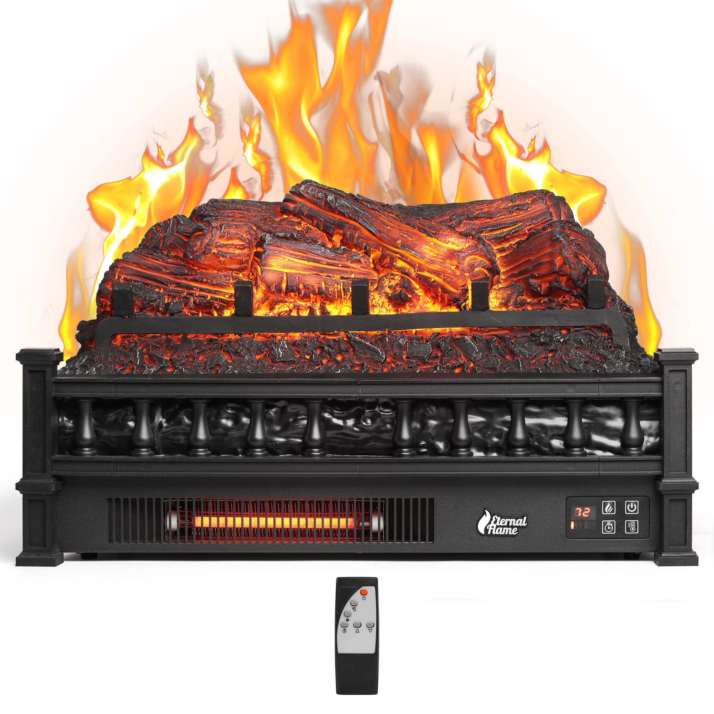 TURBRO Eternal Flame EF23-PB Electric Fireplace Logs, 23" Remote Control Fireplace Insert Log Heater, Realistic Pinewood Ember Bed, Thermostat, Timer, 1400W Black