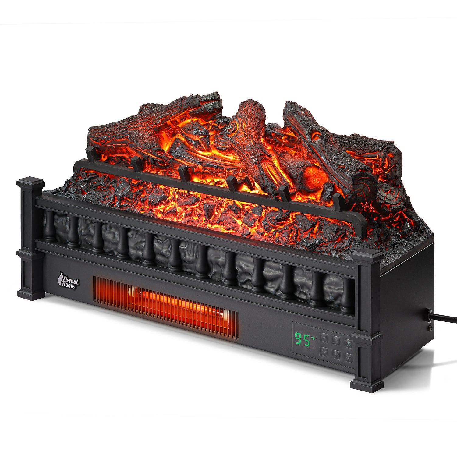 TURBRO Eternal Flame 26-Inch Infrared Quartz Electric Fireplace Log Heater, Realistic Lemonwood Logs, Adjustable Flame Colors, Remote Control, Thermostat, Timer, EF26-LG, 1500W