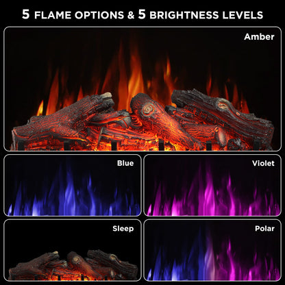 TURBRO Eternal Flame 26 in. WiFi Infrared Quartz Electric Fireplace Log Heater with Sound Crackling, Realistic Lemonwood Logs, Adjustable Flame Colors, Remote Control, Thermostat, Timer, EF26-LG 1500W
