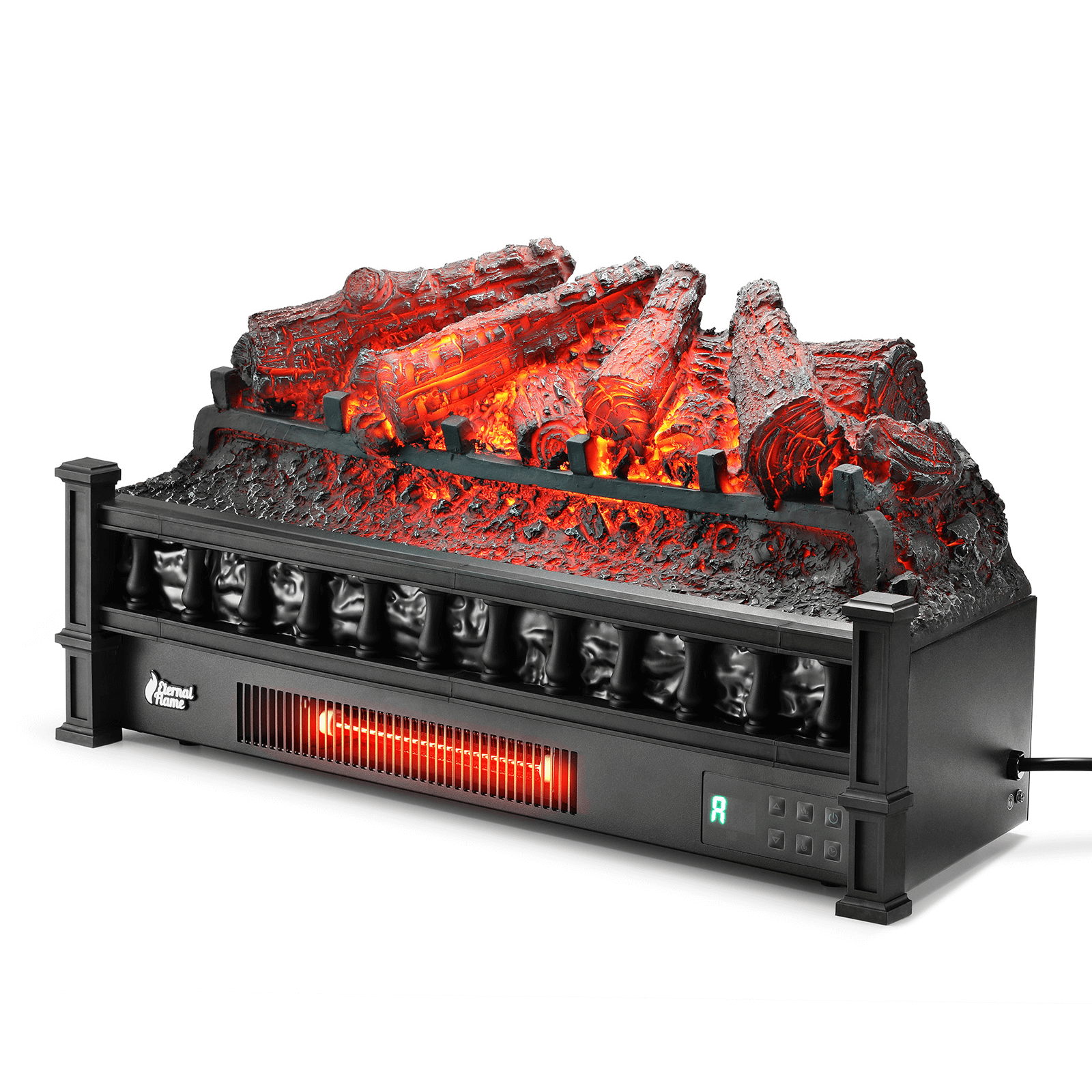 TURBRO Eternal Flame 26-Inch Infrared Quartz Electric Fireplace Log Heater, Realistic Pinewood Logs, Adjustable Flame Colors, Remote Control, Thermostat, Timer, EF26-PB, 1500W