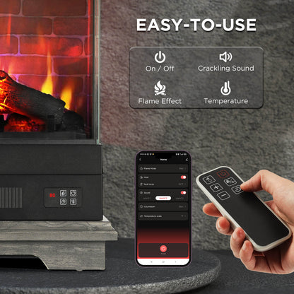 TURBRO Firelake 27-Inch Electric Fireplace Heater - Freestanding Fireplace with Mantel, No Assembly Required - 7 Adjustable Flame Effects, Overheating Protection, CSA Certified - 1400W, Gray Wash
