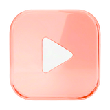 Square play button icon with a white triangle on a peach-colored background