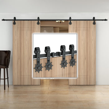 Double Door Wood Sliding Barn Door Hardware Kit - Carbon Steel,view 1