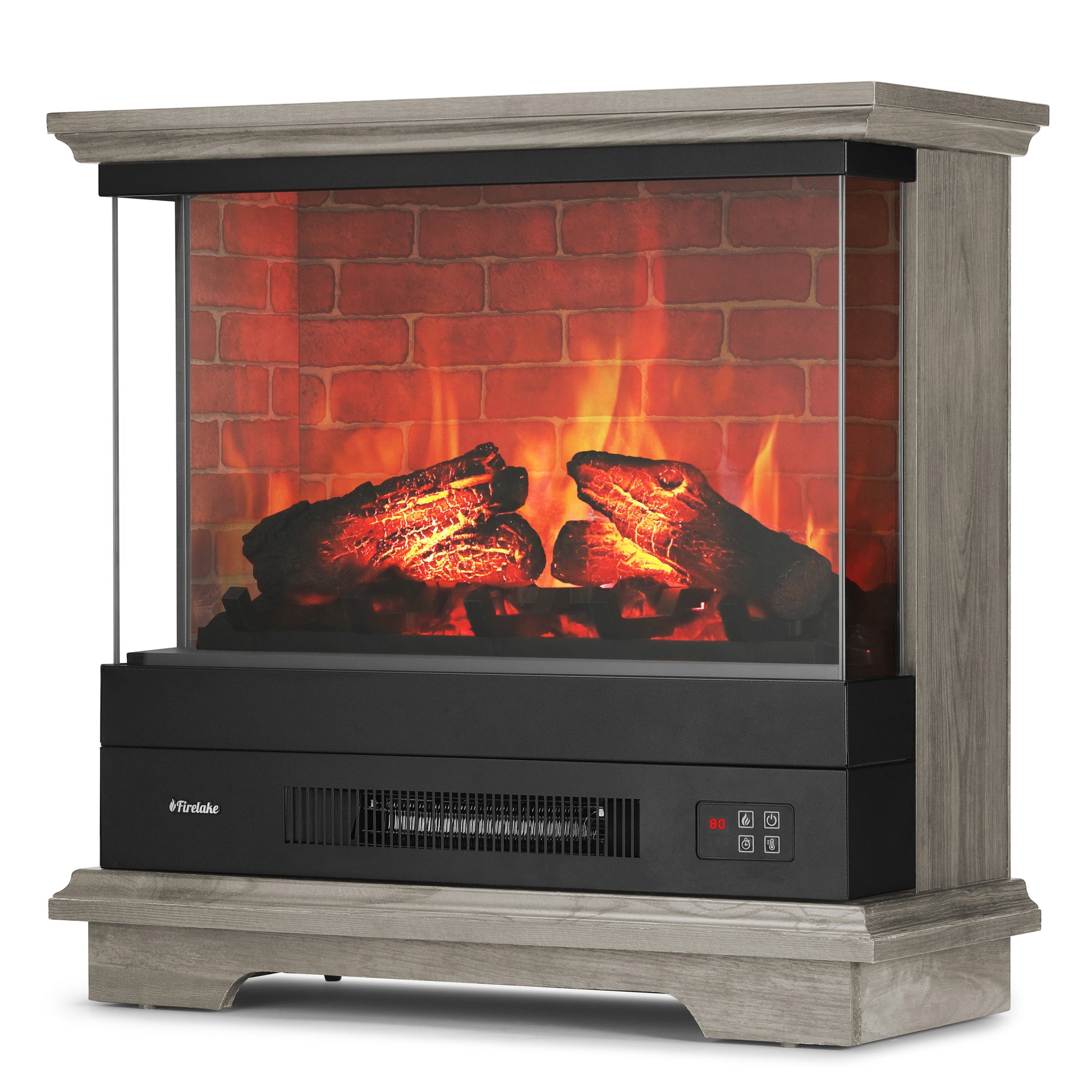 TURBRO Firelake 27-Inch Electric Fireplace Heater - Freestanding Fireplace with Mantel, No Assembly Required - 7 Adjustable Flame Effects, Overheating Protection, CSA Certified - 1400W, Gray Wash