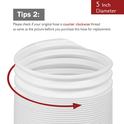 TURBRO Portable Air Conditioner Universal Exhaust Hose - 5 Inch Diameter, 78 Inch Length, Anti-Clockwise Thread 