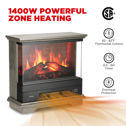 TURBRO Firelake 27-Inch Electric Fireplace Heater - Freestanding Fireplace with Mantel, No Assembly Required - 7 Adjustable Flame Effects, Overheating Protection, CSA Certified - 1400W, Gray Wash