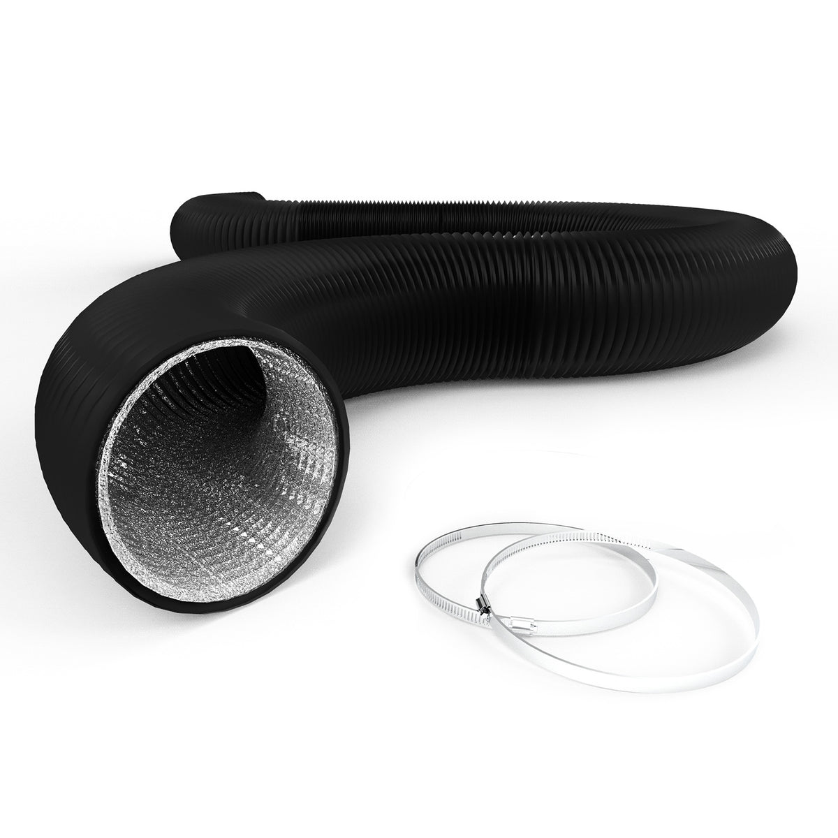 TURBRO AirSupply Vent Hose - Flexible Aluminum Ducting w/ 2 Stainless Steel Clamps for HVAC Ventilation, Air Exhaust and Circulation in Grow Tent, Kitchen, and Bathroom